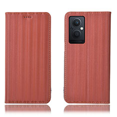 Leather Case Stands Flip Cover Holder H23P for OnePlus Nord N20 5G Brown