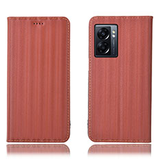 Leather Case Stands Flip Cover Holder H23P for Oppo A56S 5G Brown
