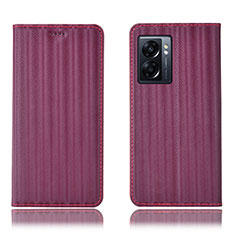 Leather Case Stands Flip Cover Holder H23P for Oppo A56S 5G Red Wine