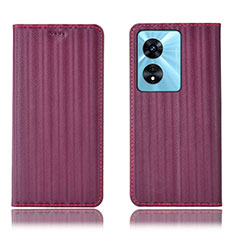 Leather Case Stands Flip Cover Holder H23P for Oppo A58 5G Red Wine