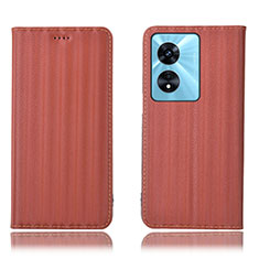 Leather Case Stands Flip Cover Holder H23P for Oppo A58x 5G Brown