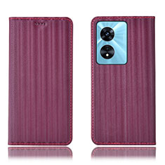 Leather Case Stands Flip Cover Holder H23P for Oppo A58x 5G Red Wine