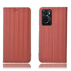 Leather Case Stands Flip Cover Holder H23P for Oppo A76 Brown