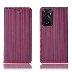 Leather Case Stands Flip Cover Holder H23P for Oppo A76 Red Wine