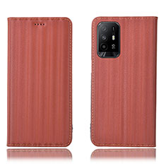 Leather Case Stands Flip Cover Holder H23P for Oppo A95 5G Brown