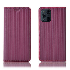 Leather Case Stands Flip Cover Holder H23P for Oppo Find X3 Pro 5G Red Wine