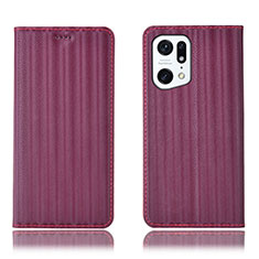 Leather Case Stands Flip Cover Holder H23P for Oppo Find X5 5G Red Wine