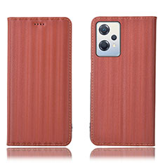 Leather Case Stands Flip Cover Holder H23P for Oppo K10X 5G Brown