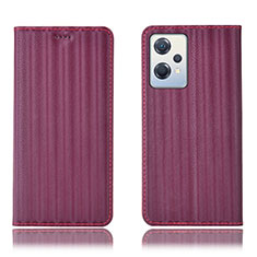 Leather Case Stands Flip Cover Holder H23P for Oppo K10X 5G Red Wine