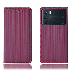 Leather Case Stands Flip Cover Holder H23P for Oppo K9 Pro 5G Red Wine