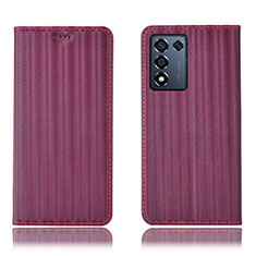 Leather Case Stands Flip Cover Holder H23P for Oppo K9S 5G Red Wine