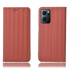 Leather Case Stands Flip Cover Holder H23P for Oppo Reno7 5G Brown