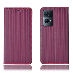 Leather Case Stands Flip Cover Holder H23P for Oppo Reno7 Pro 5G Red Wine