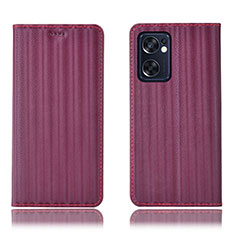 Leather Case Stands Flip Cover Holder H23P for Oppo Reno7 SE 5G Red Wine