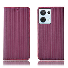 Leather Case Stands Flip Cover Holder H23P for Oppo Reno8 5G Red Wine
