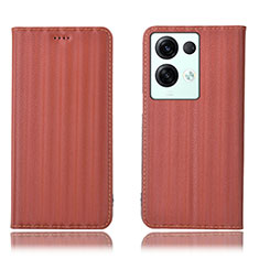 Leather Case Stands Flip Cover Holder H23P for Oppo Reno8 Pro+ Plus 5G Brown