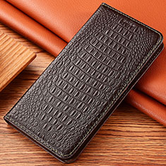 Leather Case Stands Flip Cover Holder H24P for Apple iPhone 12 Brown