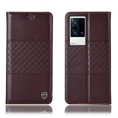 Leather Case Stands Flip Cover Holder H27P for Vivo iQOO 8 5G Brown