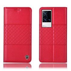 Leather Case Stands Flip Cover Holder H27P for Vivo iQOO 8 5G Red