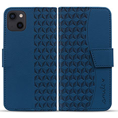 Leather Case Stands Flip Cover Holder HF1 for Apple iPhone 14 Blue