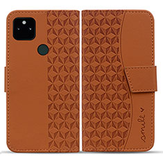 Leather Case Stands Flip Cover Holder HF1 for Google Pixel 5a 5G Brown