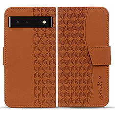 Leather Case Stands Flip Cover Holder HF1 for Google Pixel 6 5G Brown