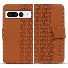 Leather Case Stands Flip Cover Holder HF1 for Google Pixel 7 Pro 5G Brown