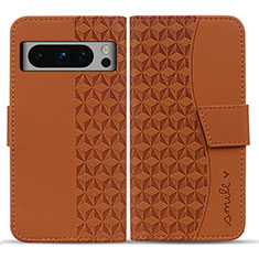 Leather Case Stands Flip Cover Holder HF1 for Google Pixel 8 Pro 5G Brown