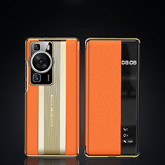 Leather Case Stands Flip Cover Holder JB2 for Huawei P60 Orange