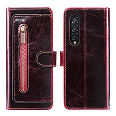 Leather Case Stands Flip Cover Holder JDK for Samsung Galaxy Z Fold3 5G Red