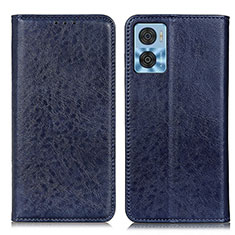Leather Case Stands Flip Cover Holder K01Z for Motorola Moto E22 Blue