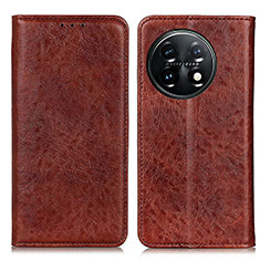 Leather Case Stands Flip Cover Holder K01Z for OnePlus 11 5G Brown
