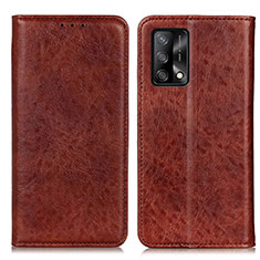 Leather Case Stands Flip Cover Holder K01Z for Oppo A74 4G Brown