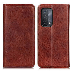 Leather Case Stands Flip Cover Holder K01Z for Oppo A74 5G Brown