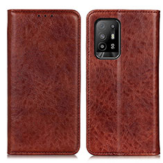 Leather Case Stands Flip Cover Holder K01Z for Oppo A94 5G Brown