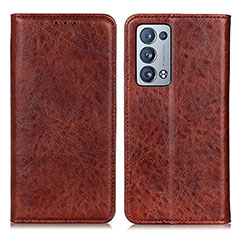 Leather Case Stands Flip Cover Holder K01Z for Oppo Reno6 Pro 5G Brown