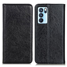 Leather Case Stands Flip Cover Holder K01Z for Oppo Reno6 Pro 5G India Black