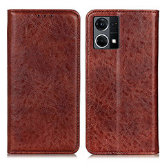 Leather Case Stands Flip Cover Holder K01Z for Oppo Reno7 4G Brown