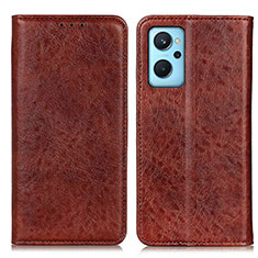 Leather Case Stands Flip Cover Holder K01Z for Realme 9i 4G Brown