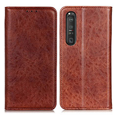 Leather Case Stands Flip Cover Holder K01Z for Sony Xperia 1 III Brown