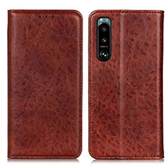 Leather Case Stands Flip Cover Holder K01Z for Sony Xperia 5 III Brown