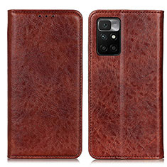 Leather Case Stands Flip Cover Holder K01Z for Xiaomi Redmi 10 (2022) Brown
