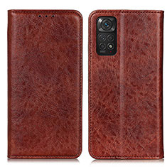 Leather Case Stands Flip Cover Holder K01Z for Xiaomi Redmi Note 11 4G (2022) Brown