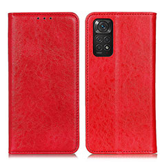 Leather Case Stands Flip Cover Holder K01Z for Xiaomi Redmi Note 11 4G (2022) Red
