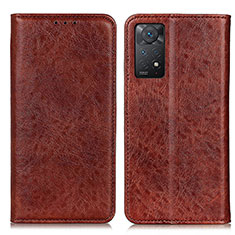 Leather Case Stands Flip Cover Holder K01Z for Xiaomi Redmi Note 11 Pro 4G Brown
