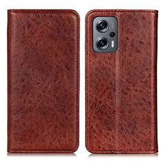 Leather Case Stands Flip Cover Holder K01Z for Xiaomi Redmi Note 11T Pro 5G Brown