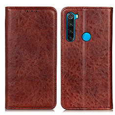 Leather Case Stands Flip Cover Holder K01Z for Xiaomi Redmi Note 8 (2021) Brown