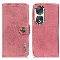 Leather Case Stands Flip Cover Holder K02Z for Huawei Honor 90 5G Pink