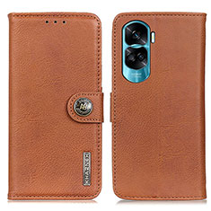 Leather Case Stands Flip Cover Holder K02Z for Huawei Honor 90 Lite 5G Brown