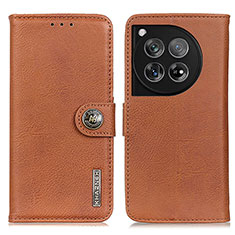 Leather Case Stands Flip Cover Holder K02Z for OnePlus 12 5G Brown